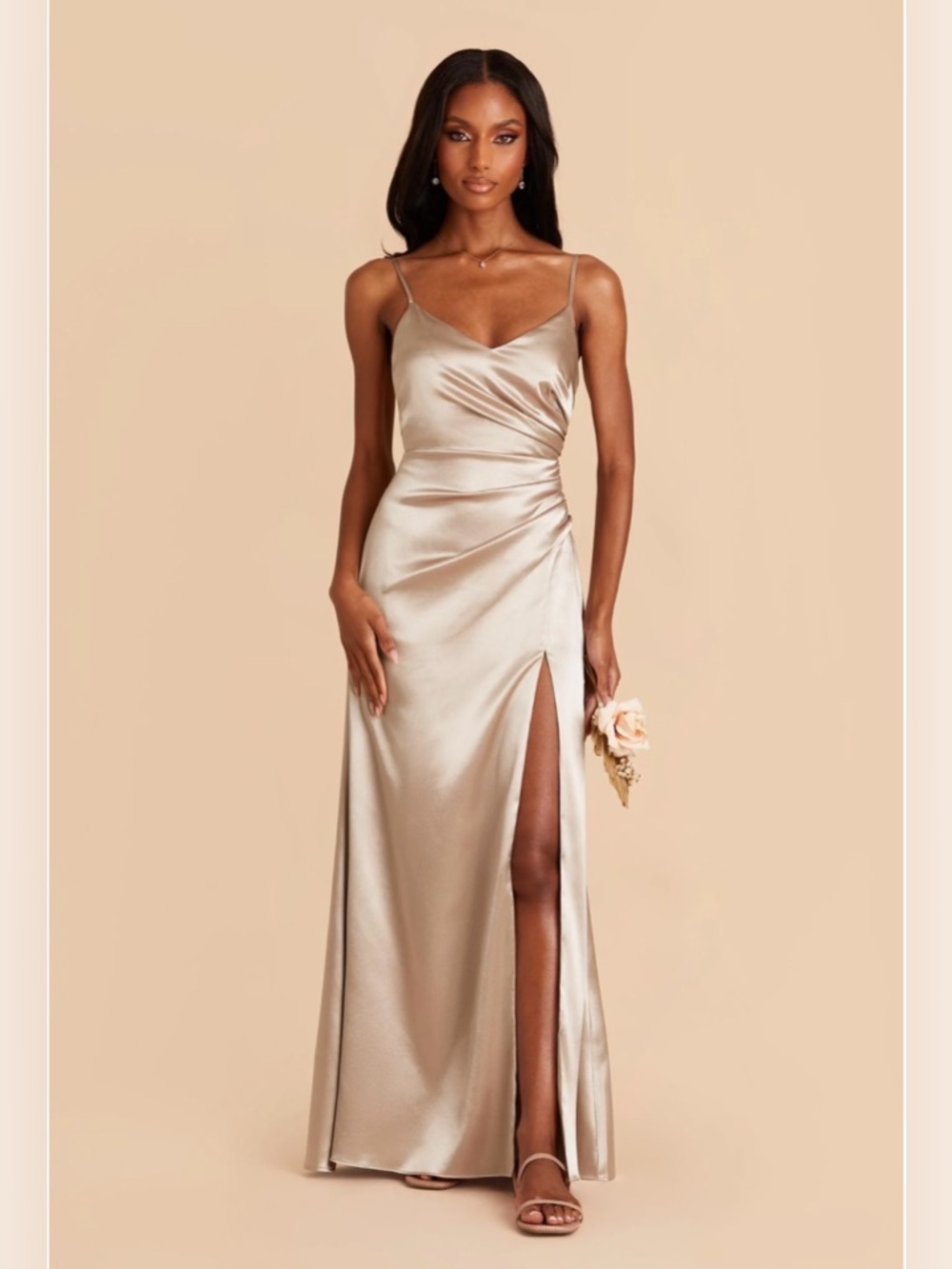 Birdy Grey Catherine Shiny Satin Neutral Champagne Dress